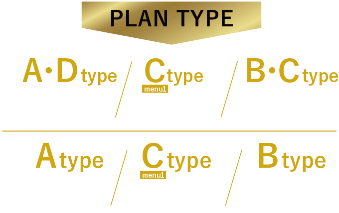PLAN TYPE ヴェルディ・ザ・ガーデン芳泉＜ウエスト＞ A・Dtype 完売！Ctype 最終1邸！B・Ctype 残りわずか／ヴェルディ・ザ・ガーデン芳泉＜イースト＞ Atype 完売！Ctype 最終1邸！Btype 残りわずか！